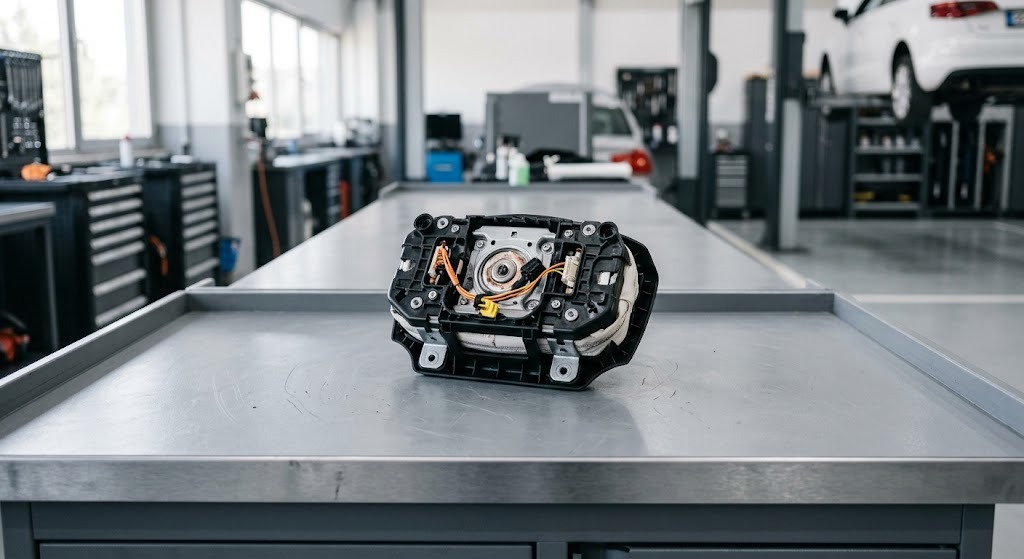Sökülmüş hava yastığı modülü, aydınlık servis tezgahında